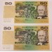 AUSTRALIA 1985 . FIFTY 50 DOLLARS BANKNOTES . CONSECUTIVE FIVE . JOHNSTON / FRASER